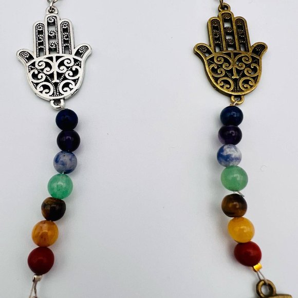Handmade 7 Chakra Car Ornament Charm Moon Hamsa Natural Stone Protection Balance - Picture 8 of 11